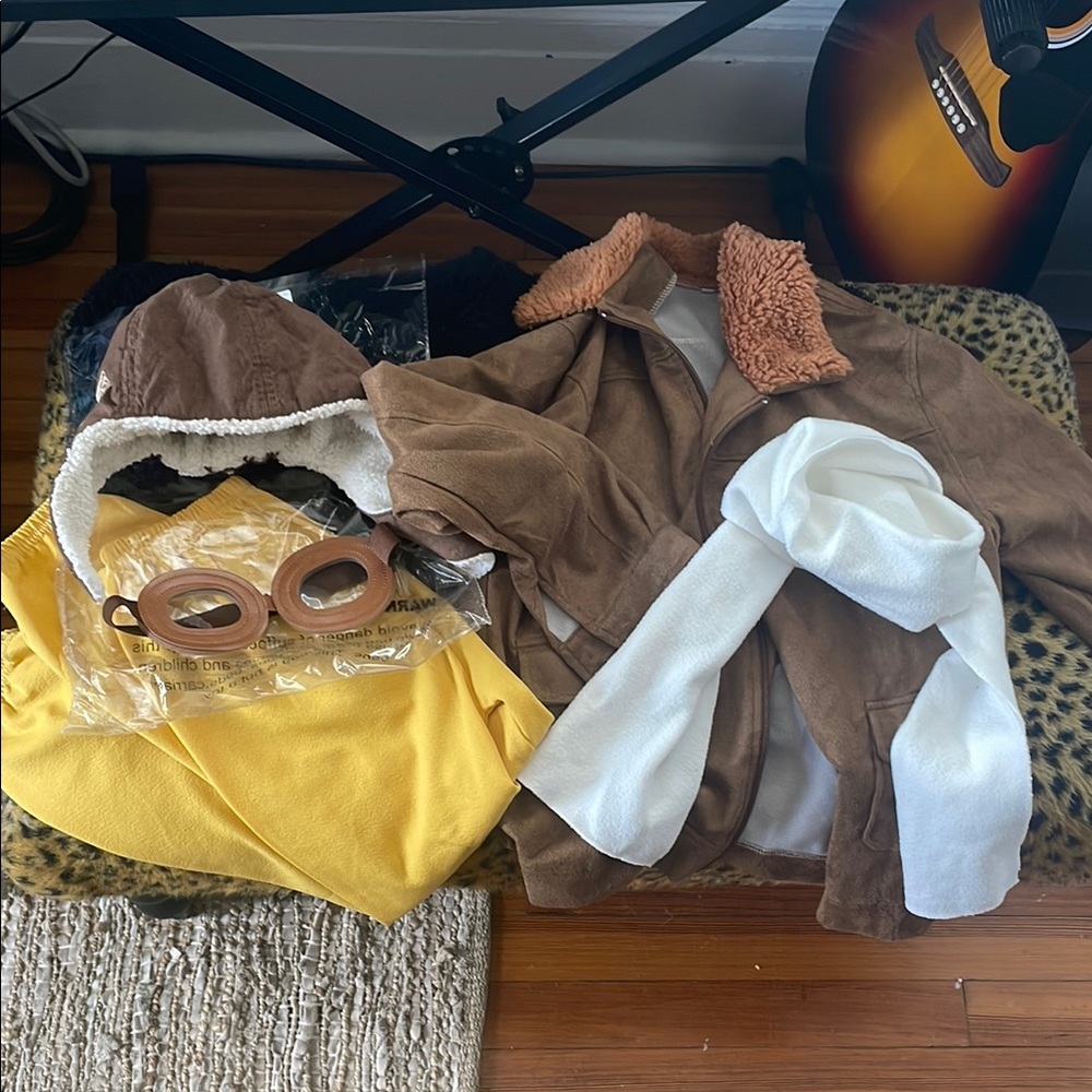 Brown Aviator Kids Costume with White and Yellow Accents